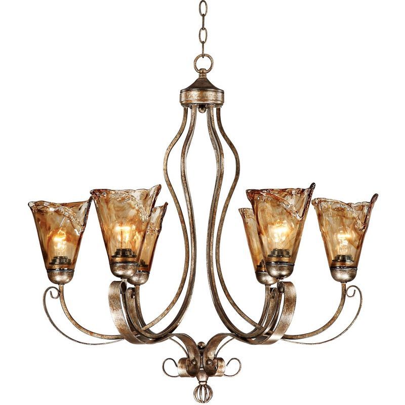 Amber Glass Bronze 6-Light Bell Chandelier