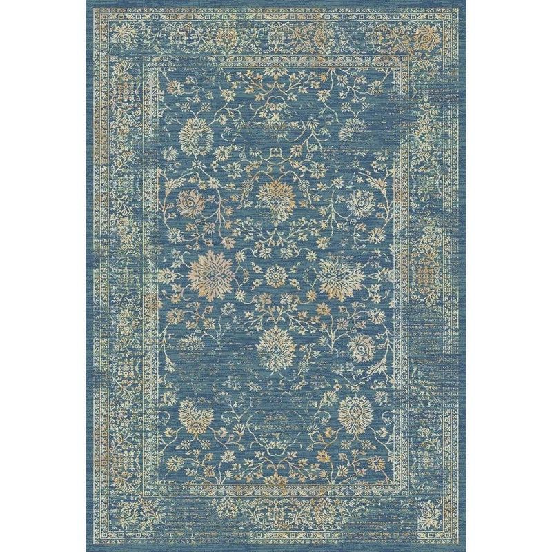 Light Blue and Beige Floral Synthetic Area Rug, 5'1" x 7'6"