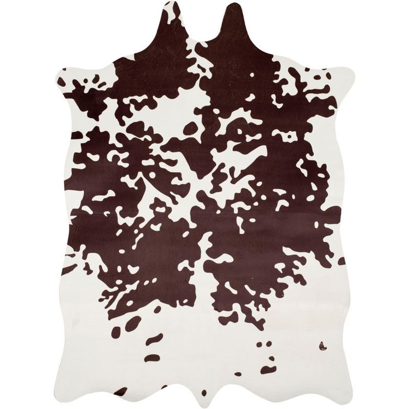 Brown and White Faux Cowhide Rectangular Area Rug