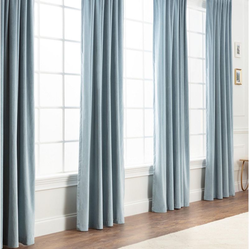 Slate Blue Velvet Light-Filtering Back Tab Window Panels, 52" x 63"