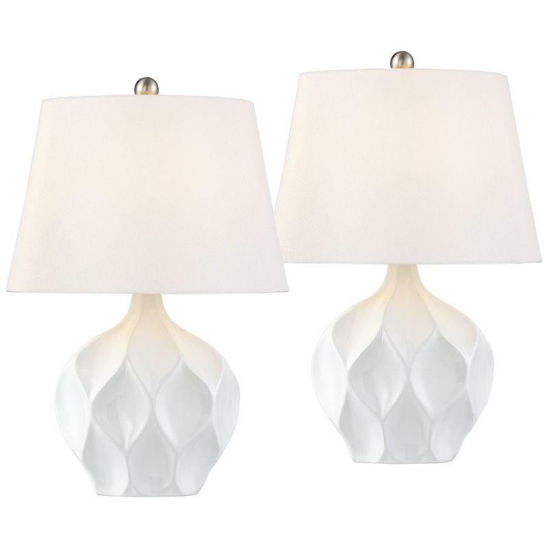 White Ceramic Mid-Century Modern Accent Table Lamps Set of 2