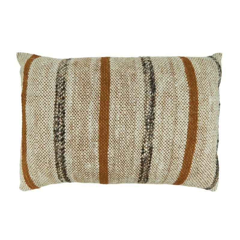 Rust and Beige Striped Cotton Throw Pillow with Poly Filling