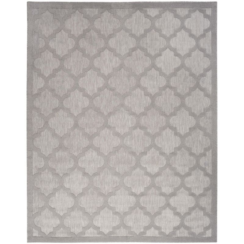 Silver Grey Trellis Round Synthetic 8' x 10' Easy Care Rug