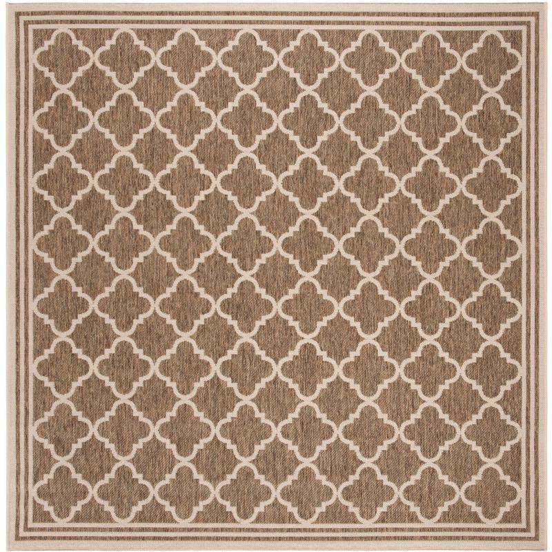 Beige and Cream Square Synthetic Indoor/Outdoor Rug