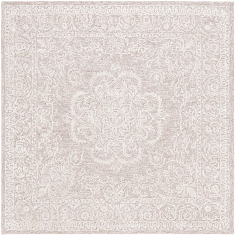 Beige and Ivory Hand-Tufted Wool Square Area Rug 6'x6'