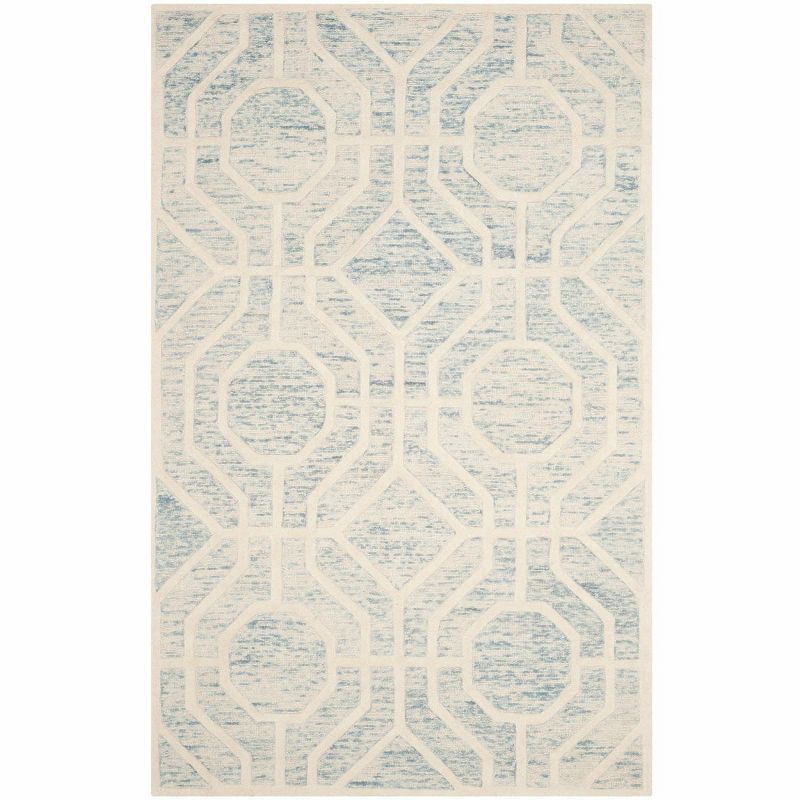 Handmade Tufted Blue and Ivory Wool Area Rug