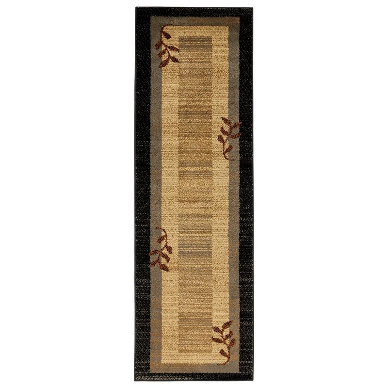 Modern Elegance Black and Blue Geometric Leaf Runner Rug, 22"x5"