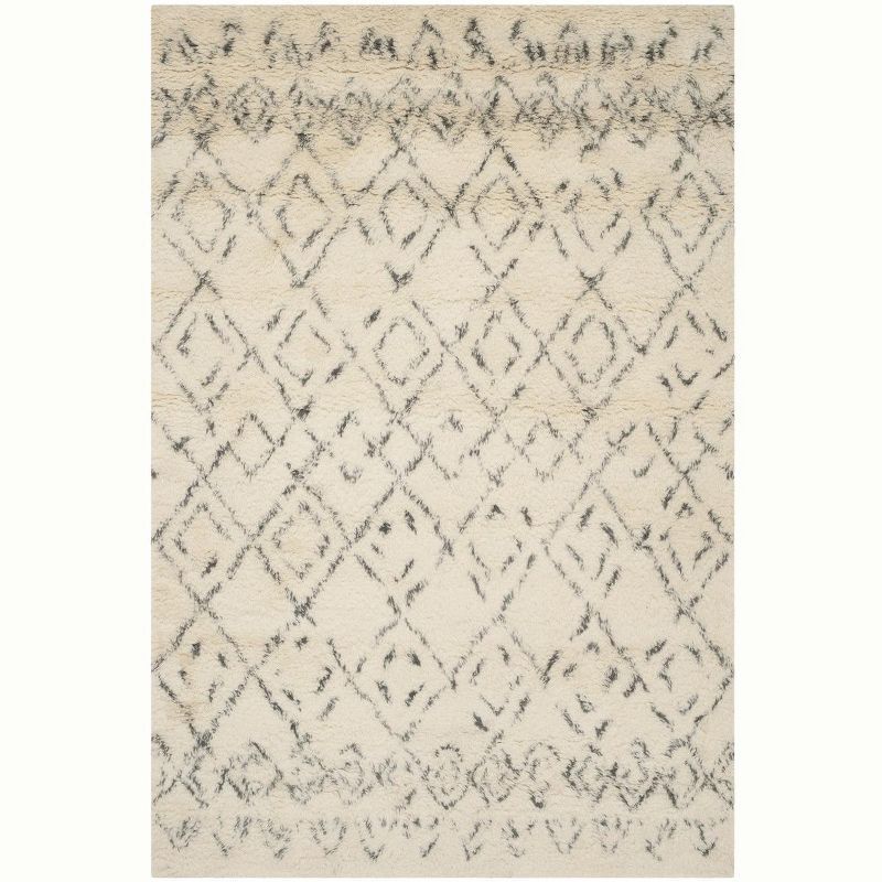 Ivory and Grey Hand-Tufted Wool Shag Rug 10' x 14'