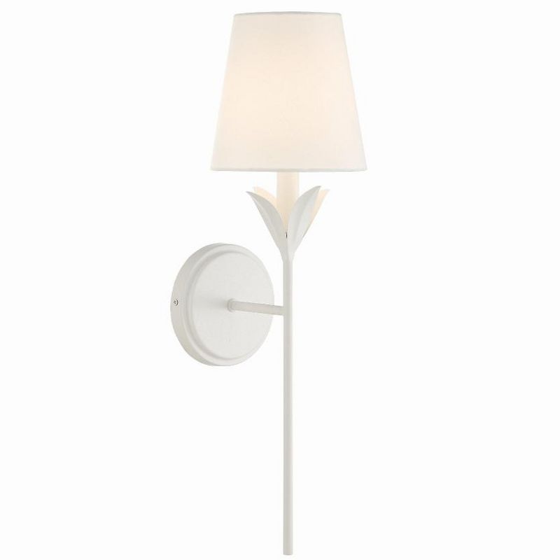 Matte White Steel Sconce with Silk Shade