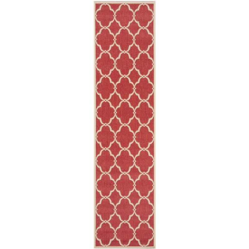 Red and Cream Synthetic Stain-Resistant Runner Rug, 2' x 8'