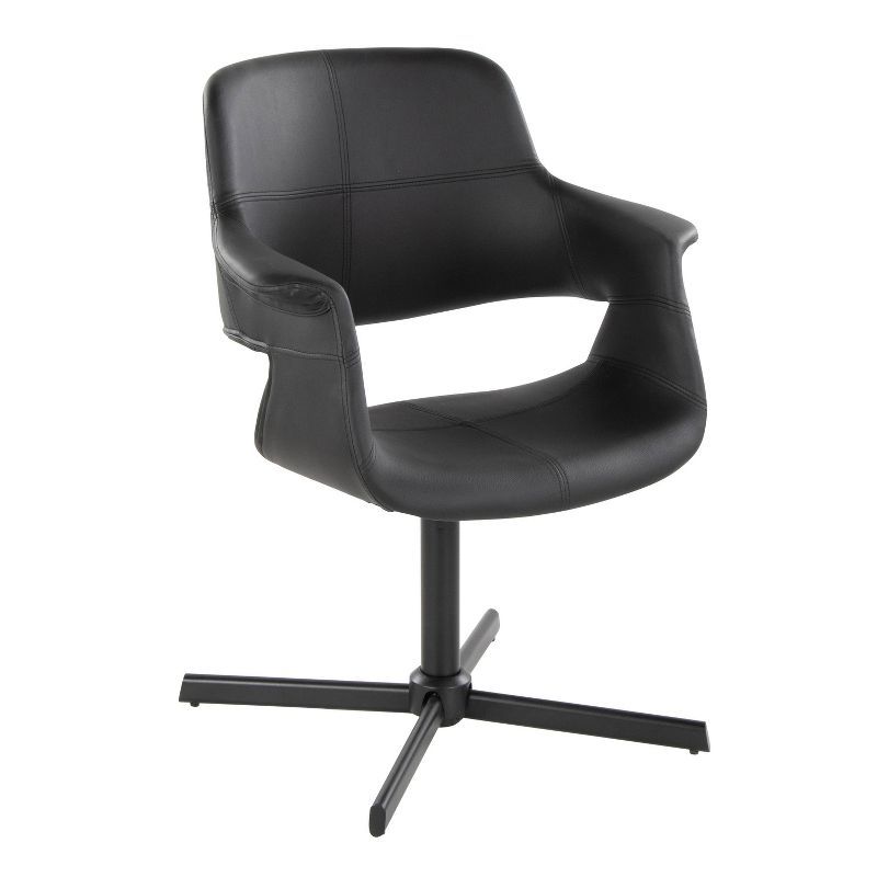 Black Faux Leather Swivel Accent Chair with Metal Base