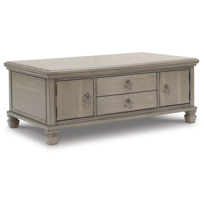 Gray Rectangular Wood Coffee Table with Storage