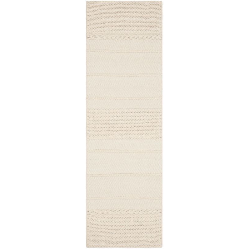 Natural Handwoven Wool Runner Rug with Textured Patterns
