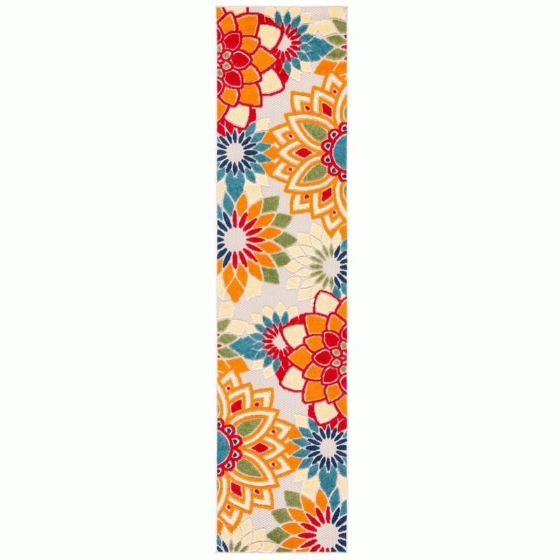 Ivory and Orange Floral Synthetic Runner Rug, 2'2" x 7'