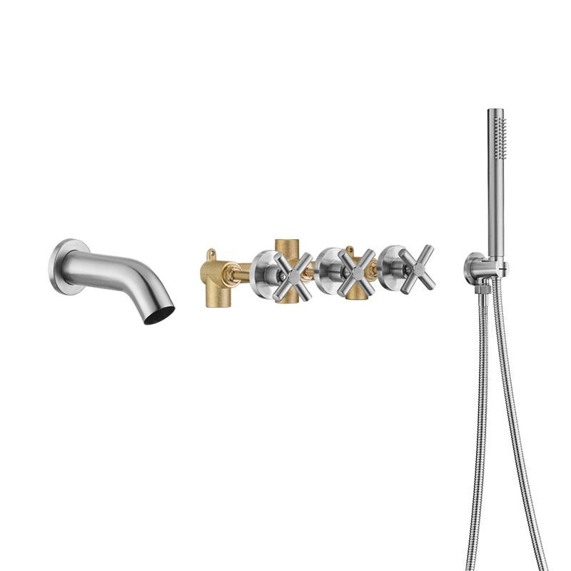 Brushed Nickel Wall Mount Tub Faucet with Sprayer