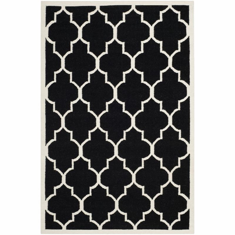 Black and Ivory Geometric Wool Flat Woven Area Rug