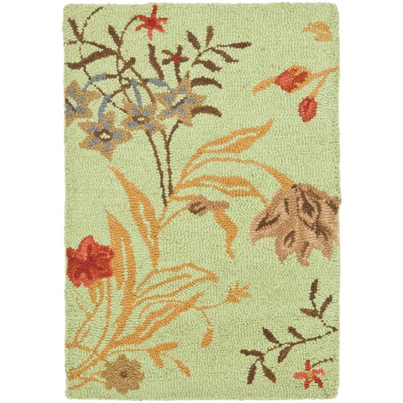 Light Green Floral Hand-Knotted Wool Area Rug 2' x 3'