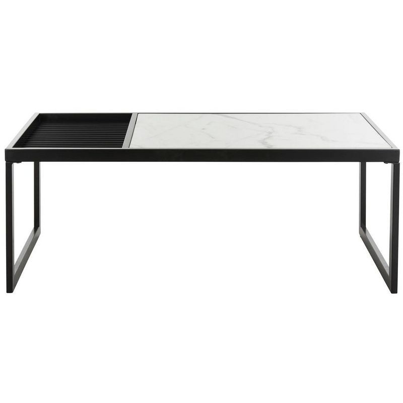 Modern Rectangular Black and White Marble Wood Cocktail Table