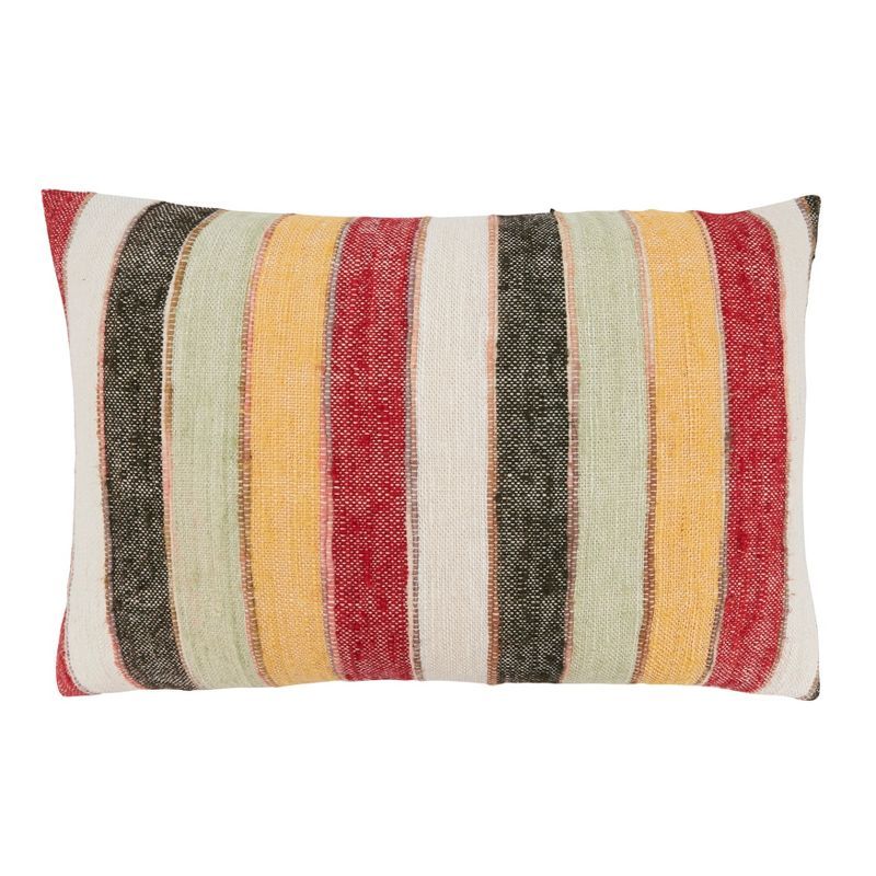 Multicolor Striped Cotton 16"x24" Throw Pillow