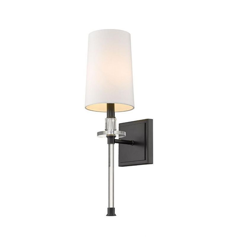 Sophia Matte Black and White Fabric Wall Sconce with Crystal Accents