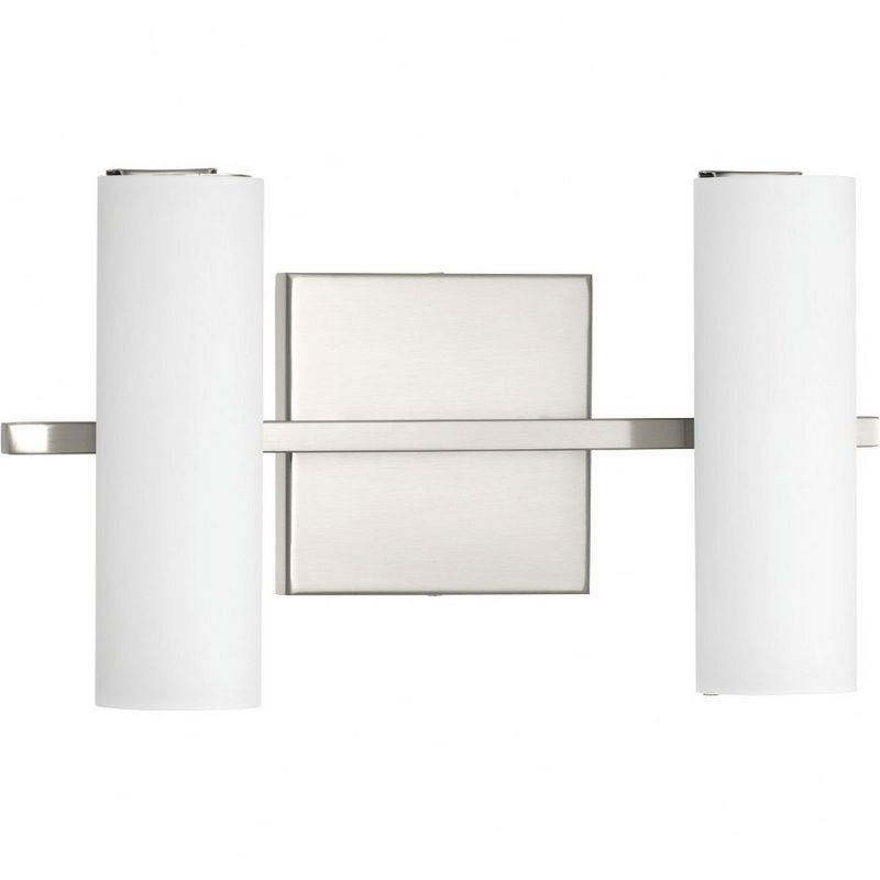 Brushed Nickel 2-Light LED Bath Vanity with Etched Glass Shades