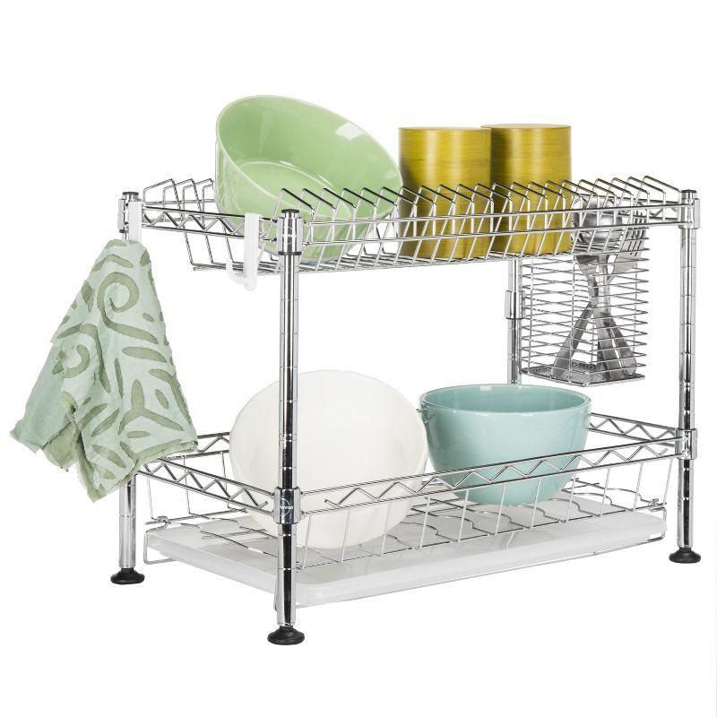 Brooklyn 19" Chrome Adjustable 2-Tier Dish Rack with Utensil Holder