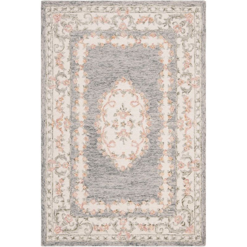 Hand-Tufted Medallion Wool Area Rug in Gray 4' x 6'