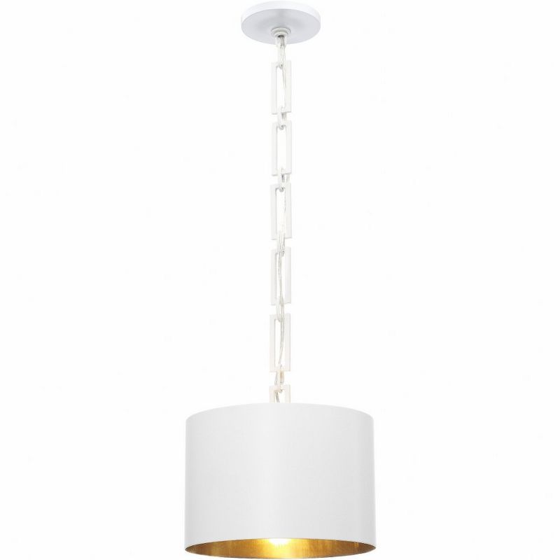 Mini Drum Pendant Light in Matte White with Antique Gold Accents