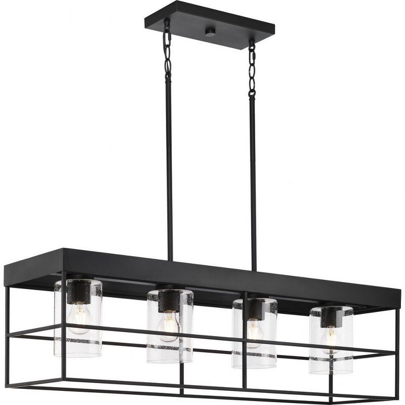 Matte Black Steel Four-Light Island Chandelier with Seeded Glass