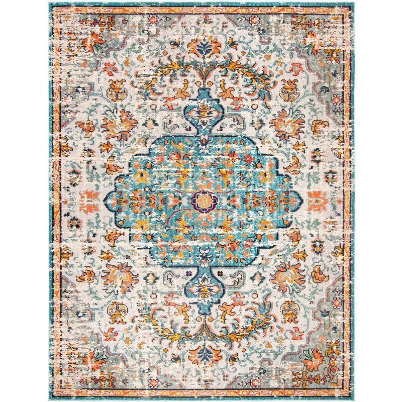 6' x 9' Grey and Light Blue Synthetic Medallion Area Rug