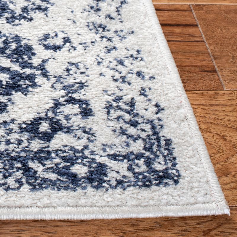 Navy and Ivory Synthetic Oriental Runner Rug, 2'6" x 8'