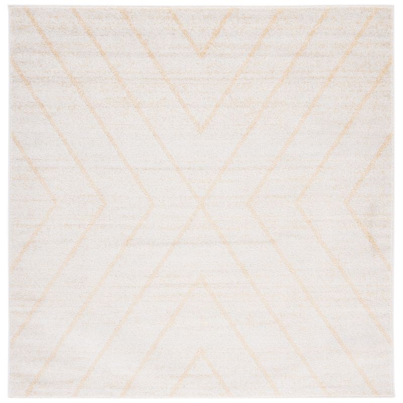 Ivory and Gold 6' x 6' Square Hand-Knotted Synthetic Rug