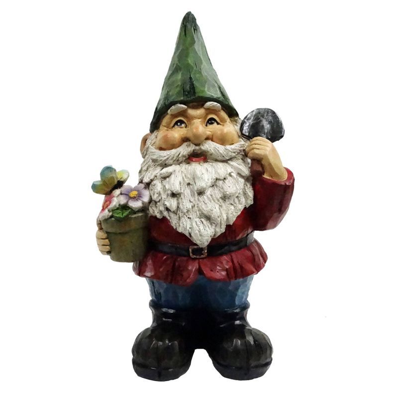 Playful Multicolor Polyresin Gnome with Flower Pot Lawn Decoration