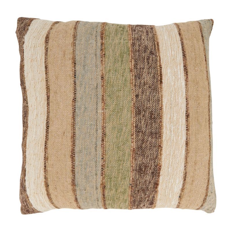 Natural Striped Cotton 20" Throw Pillow Cover