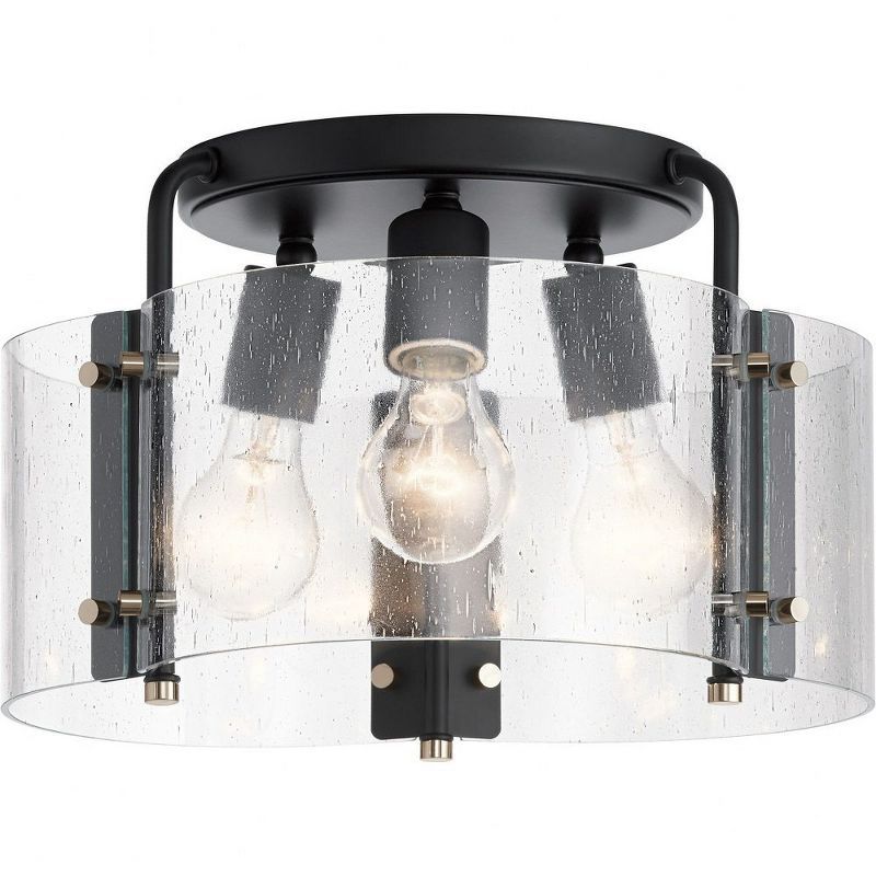 Thoreau Black and Clear Glass 14" Semi-Flush Ceiling Light