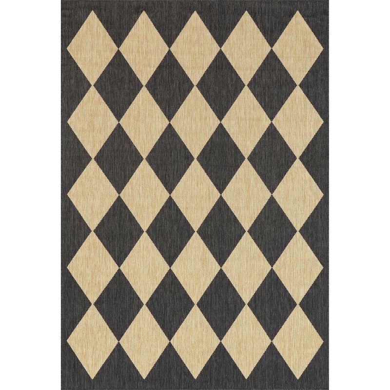 Sabina Dark Grey Diamond Trellis Synthetic Area Rug