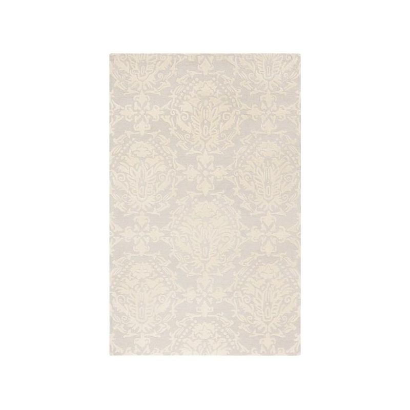 Light Grey and Ivory Floral Wool Tufted Area Rug 5' x 8'