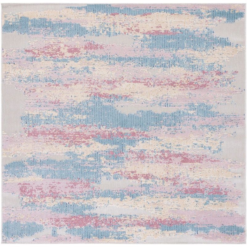 Cabana Blue and Pink Geometric Square Area Rug