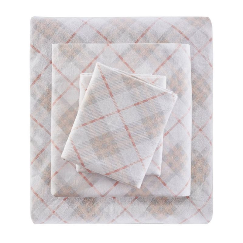 Twin Pink Plaid Cotton Flannel Bedding Set