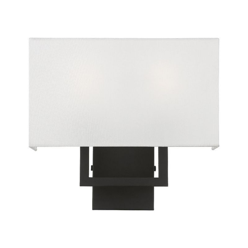 Pierson Rectangular Black Finish 2-Light Wall Sconce with Off-White Shade