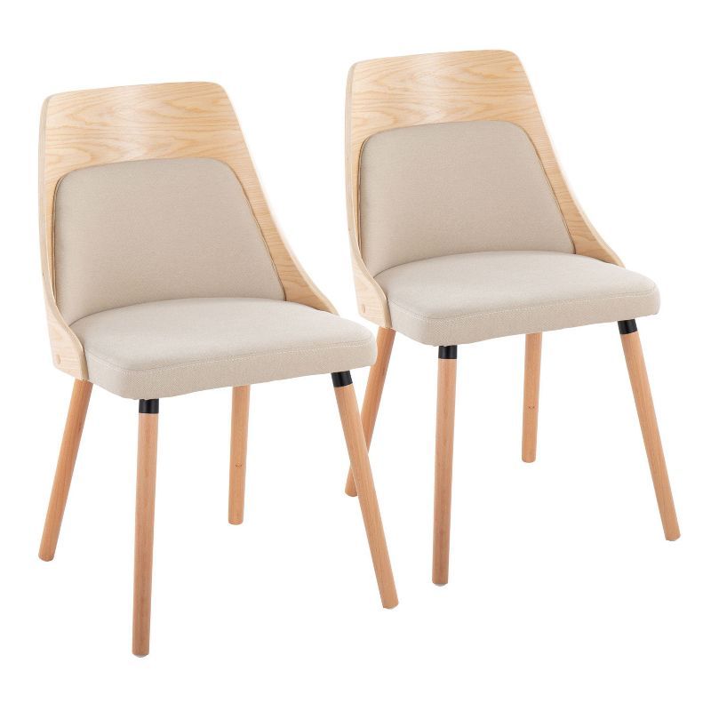 Natural Wood and Cream Upholstered Dining Chairs Set of 2