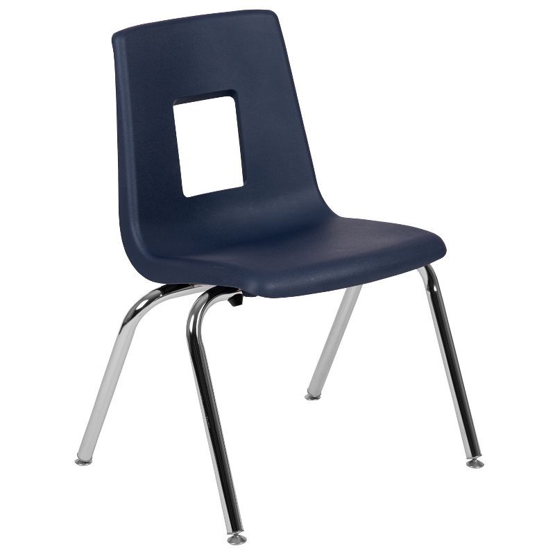 Ergonomic Navy 16" Stackable Classroom Chair with Chrome Frame