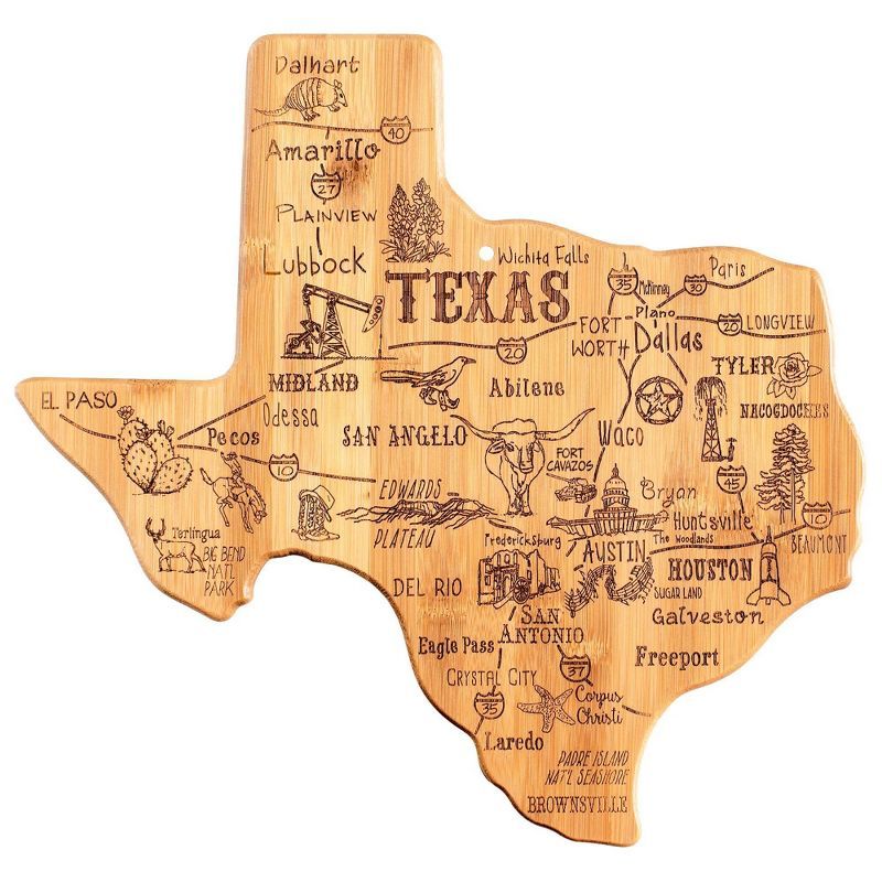 Texas Shaped Bamboo Cutting and Serving Board with Engraved Artwork