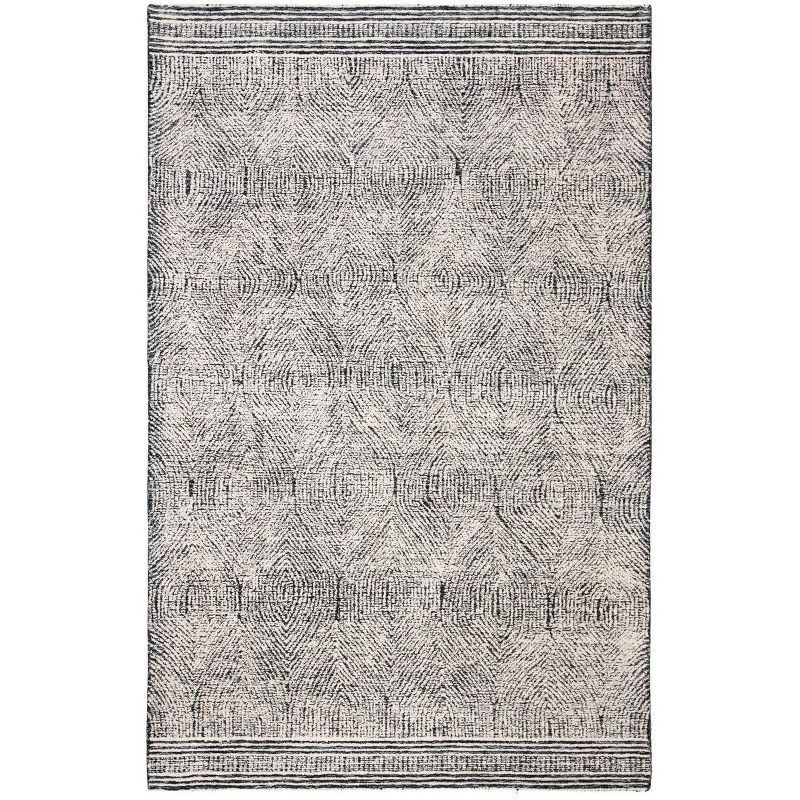 Ivory and Charcoal Handmade Wool Abstract Area Rug