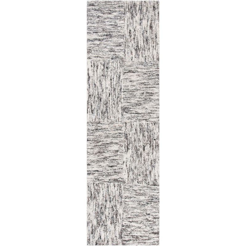 Ivory & Charcoal Abstract Hand-Tufted Wool Blend Runner Rug - 2'3" x 8'