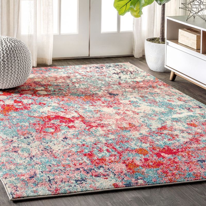 Vibrant Spring Canvas 5'x8' Blue and Red Abstract Area Rug