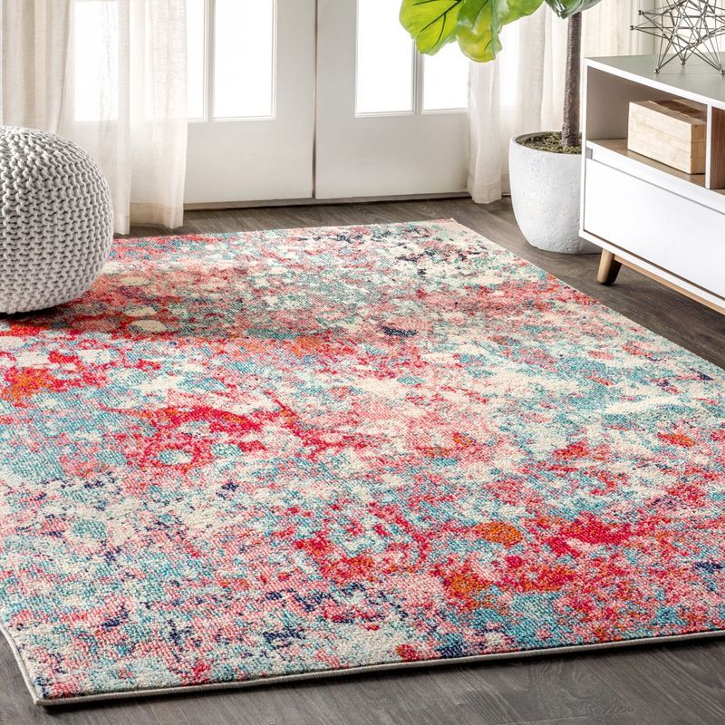 Vibrant Splash Abstract Synthetic Area Rug - Easy Care, Stain-Resistant
