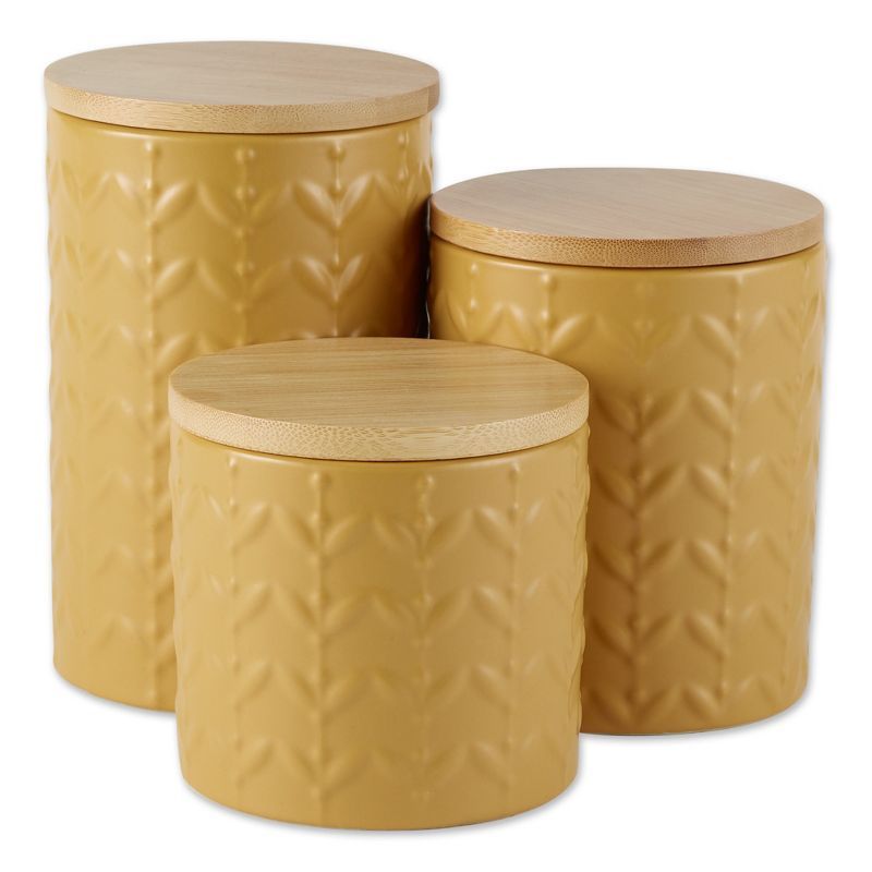Honey Gold Retro Vine Textured Ceramic Canister Set with Bamboo Lids