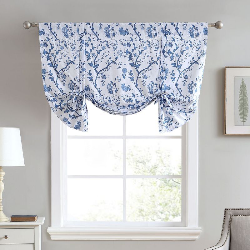 Elise Blue Floral Cotton Tie-Up Valance