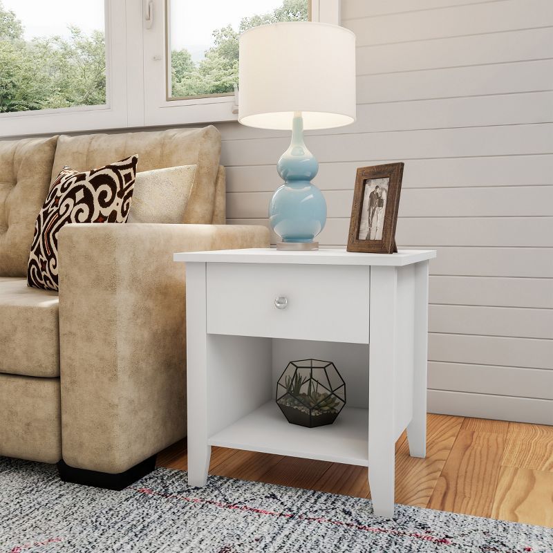 White Wood Rectangular End Table with Drawer and Shelf